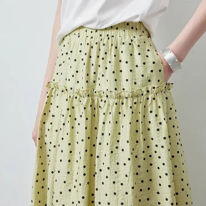 Jupe en Lyocell pour Femme TOYOUTH Été 2026 Vert Clair à Volants Style Rétro Français à Pois Vintage