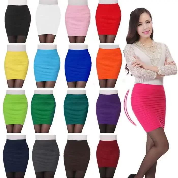 Jupe plissée élastique taille haute pour femme