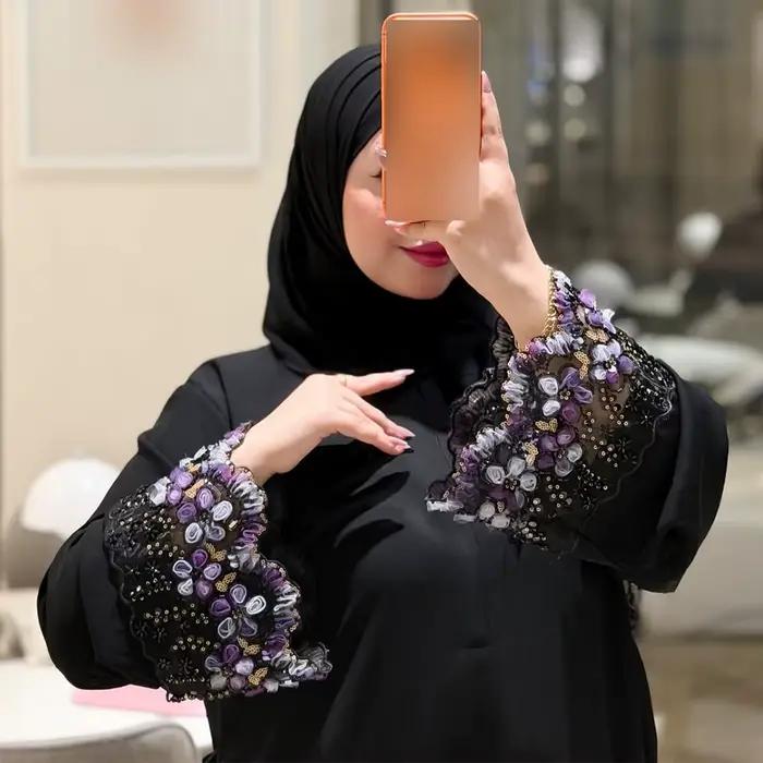 Robes pour femmes musulmanes, dentelle florale, perles, jalabiya, Eid, Maroc, kaftan, Islam, vestidos largos, robe longue arabe, Dubai, abaya, ensemble hijab
