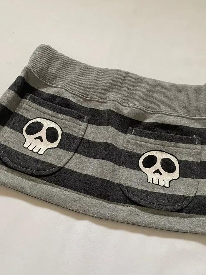 Jupe Courte Gothique Y2K à Rayures Style Rétro Américain Années 2000 pour Femme – Imprimé Crâne Gothique Punk Sexy pour l'Été – Jupes Chic pour Femme