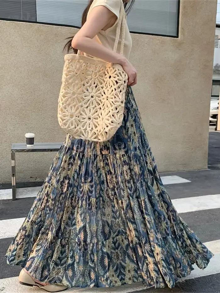 Jupes longues en mousseline de soie de style ethnique bohème pour femmes