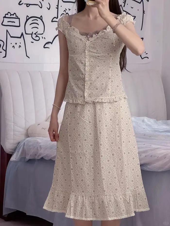 Jupe trapèze taille haute à motif floral violet pour femme