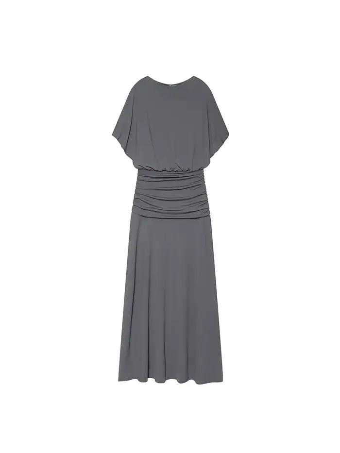 Robe longue plissée à manches courtes pour femme TFMLN, nouvelle mode, taille cintrée, décontractée et élégante, couleur unie