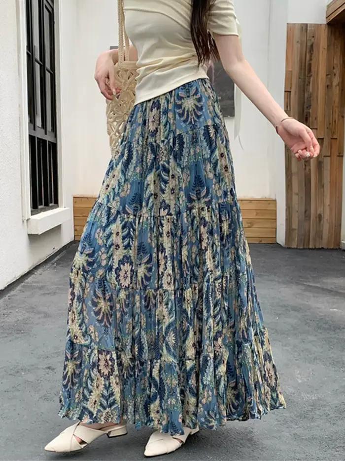 Jupes longues en mousseline de soie de style ethnique bohème pour femmes