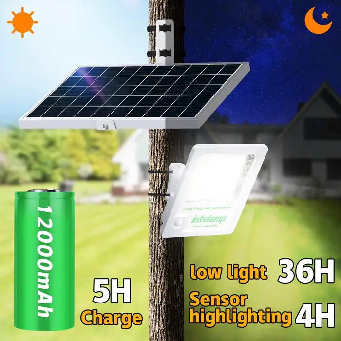 Intelamp – projecteur solaire extérieur à longue durée de vie, avec panneau solaire super grand, 12000mAh, deux capteurs, câble de 5m, pour jardin et garage