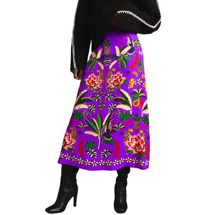 Mode Vintage plante tropicale imprimé jupe femmes printemps été nouvelle couleur a-ligne jupes frais doux dame vêtements de transport