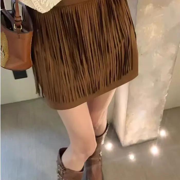 Jupe à franges rétro pour filles, nouvelle jupe Anti-exposition aux hanches, taille haute, Slim, polyvalente, ligne a, automne et hiver