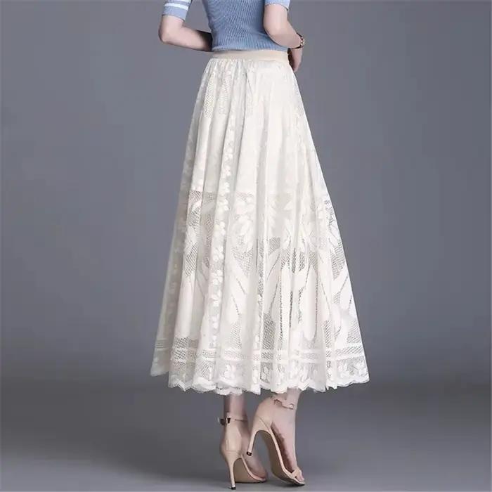 Jupe longue en dentelle taille haute pour femmes
