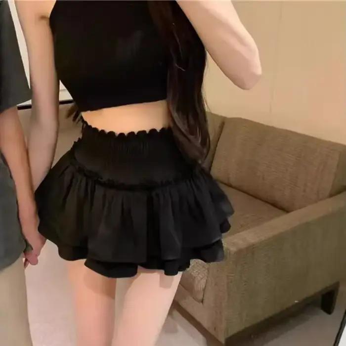 Jupe noire à volants pour femme