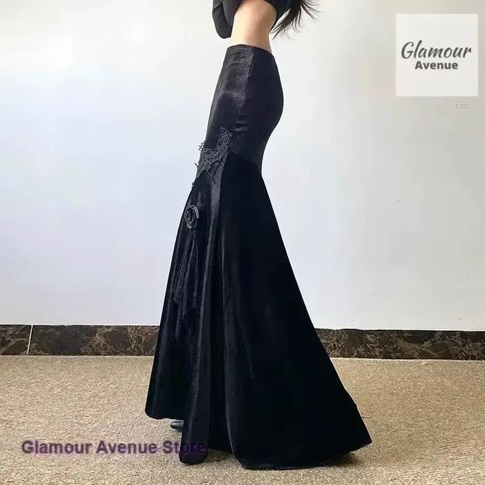 Jupe en velours français à coutures apparentes