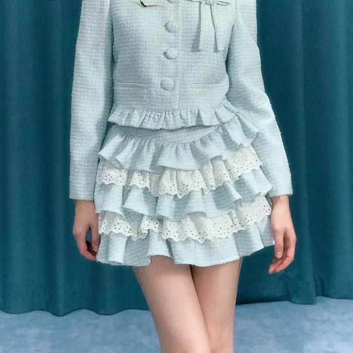 Jupe Gaono Lolita Kawaii en polyester et élasthanne avec dentelle pour style Y2K et occasions spéciales