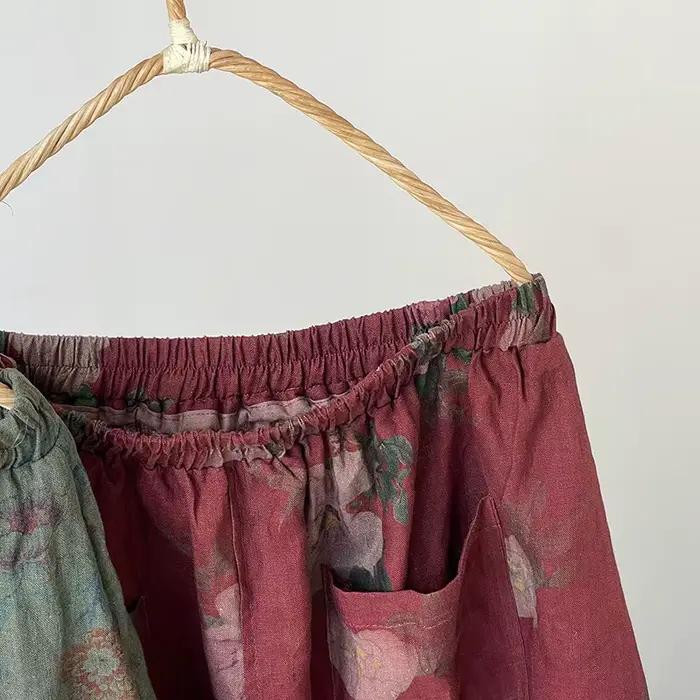 Femmes coton lin jupe décontractée nouveau 2025 printemps Style Vintage imprimé fleuri ample confortable femme a-ligne jupes longues M980