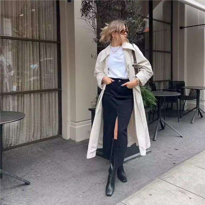 Jupe longue en jean à taille haute pour femmes