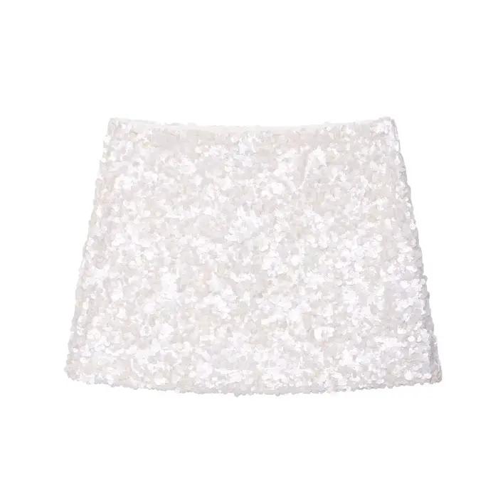 BSAY néon sequin jupe été nouveau 2025 doublure côté zip taille haute a-ligne mini