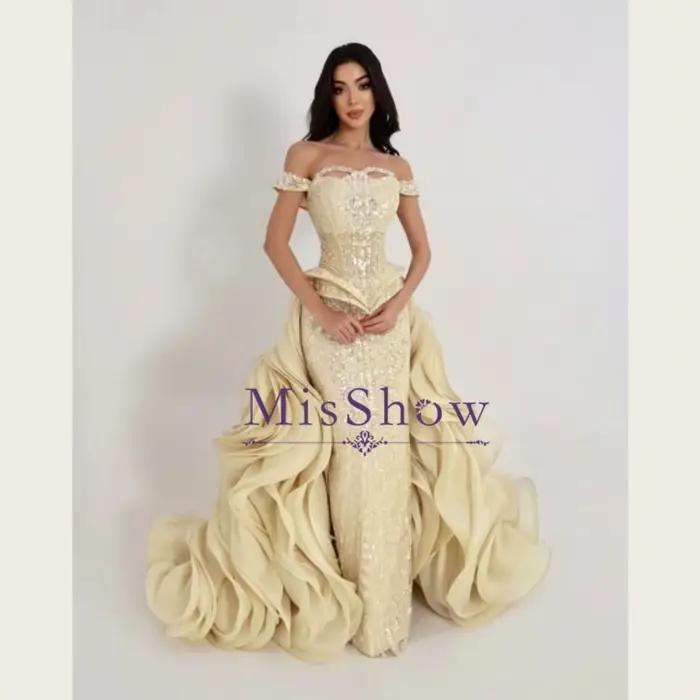 Robes de soirée haute couture MisShow, ornées de perles, épaules dénudées, traîne à couches ondulées, robe de bal sirène, robes de cérémonie exquises