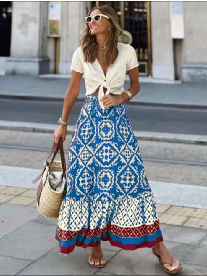 Robe bohème imprimée style rétro pour femmes, robe de vacances de printemps