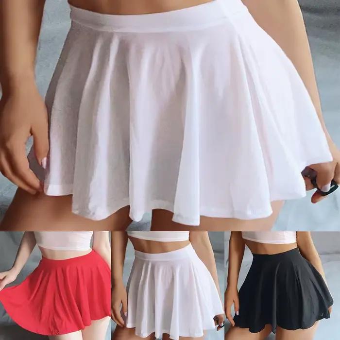 Mini jupe trapèze transparente plissée pour femme
