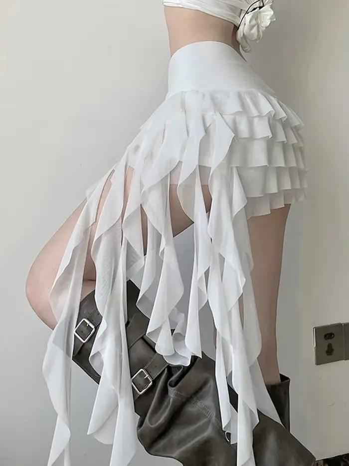 Zoki volants Sexy maille Y2K jupes femmes mince Streetwear Vintage taille haute Mini jupe Harajuku rétro conception