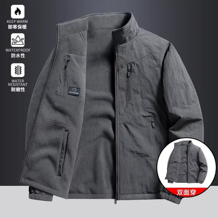 Veste polaire pour hommes, double face, imperméable, avec fermeture éclair intégrale, cardigan en velours, doublure polaire pour l'automne et l'hiver, 96858A
