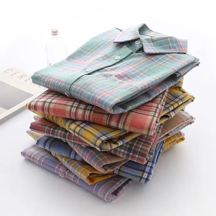 Chemise à carreaux pour femmes, chemisier et hauts amples et décontractés, Style collège frais, chemises à manches longues, vêtements pour femmes, nouvelle collection 2025