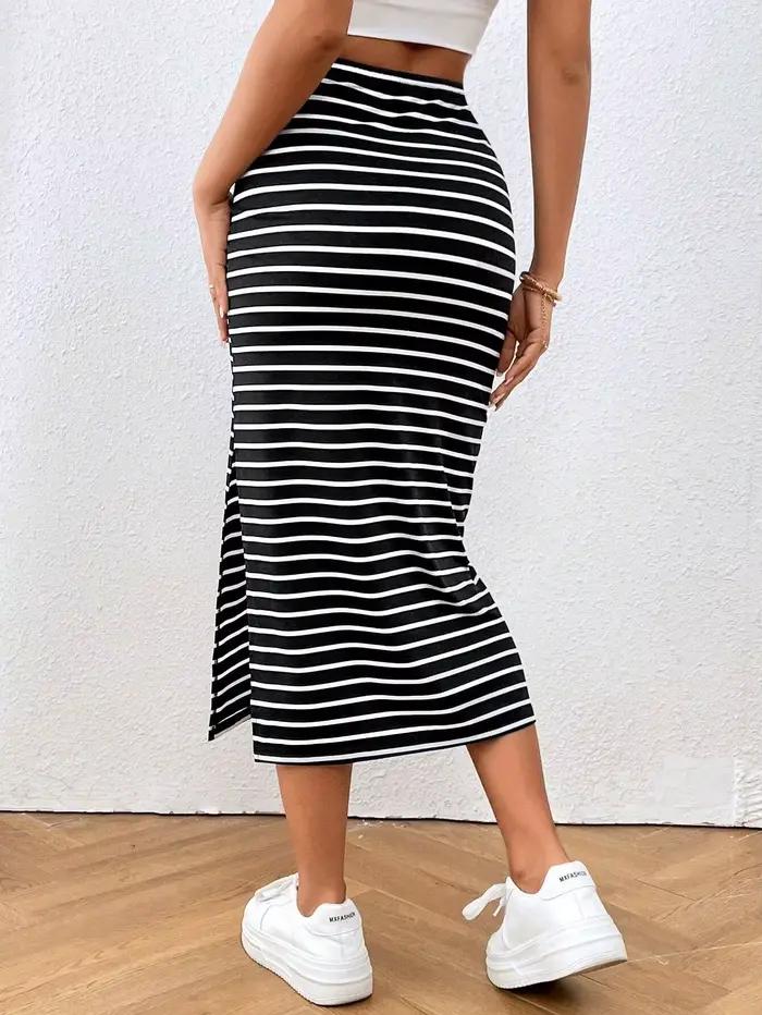 Jupe midi fendue à taille nouée rayée pour femme