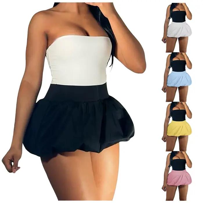 Jupe à bulles pour femmes en polyester, taille haute élastique, évasée avec volants, courte et légère pour l'été, occasions spéciales et quotidiennes