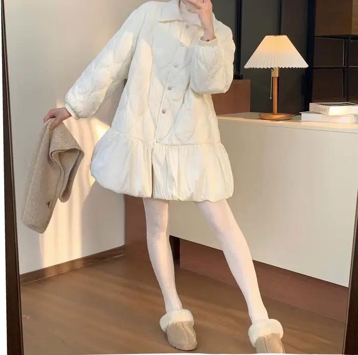 Jupe froissée manteau en coton pour femmes hiver nouveau Style épaissi chaud doux