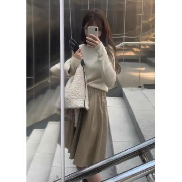 Jupe mi-longue plissée élastique à taille haute pour femme, coupe ample et fluide, style A-line