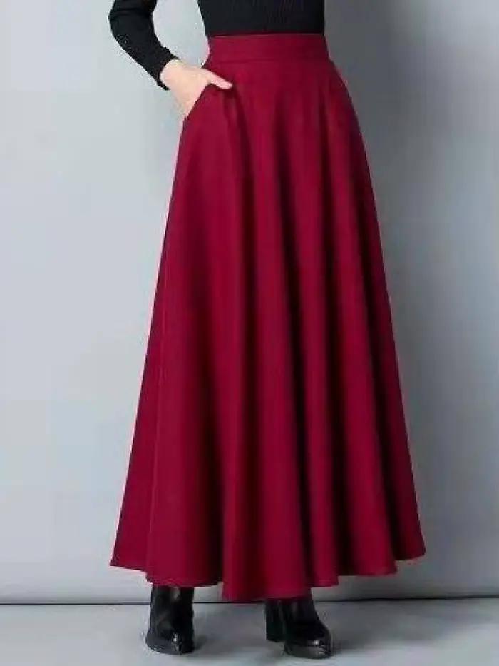 Jupe longue plissée en laine pour femme