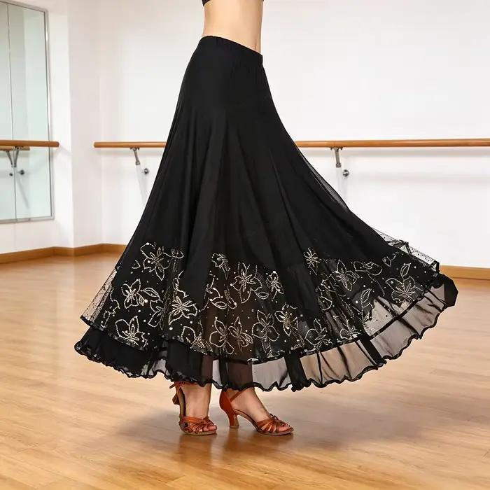 Jupe longue élégante pour femme, costume de danse latine, de bal et de rave