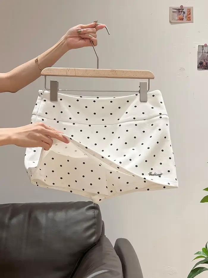 Nouvelle Mini-jupe Femme à Pois Mignons Blancs