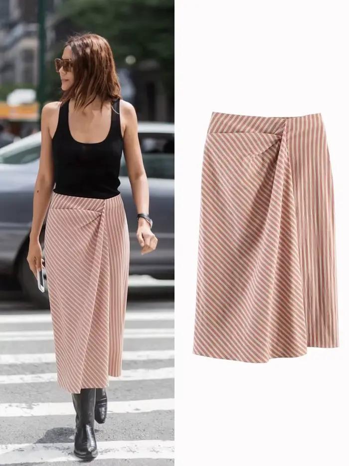 Jupes longues pour femmes Printemps-Été, Mode féminine, Taille haute, Rayées, Plissées, Fendues, Style streetwear, Décontractées, Vintage, Chic