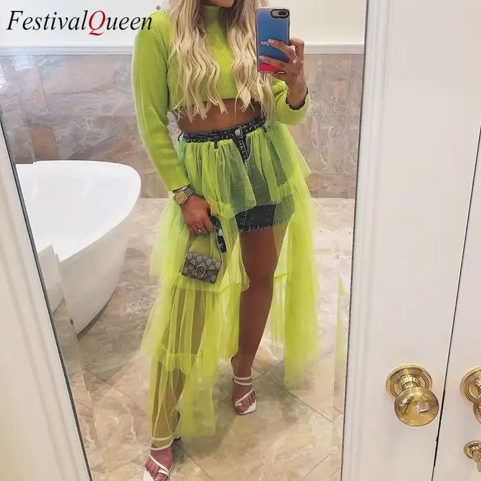 FestivalQueen-Jupe longue en dentelle et tulle pour femme