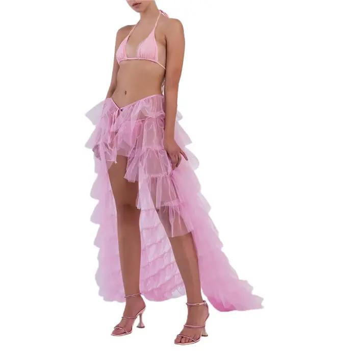 Jupe en tulle transparent pour femmes, jupe de fête avec volants, longueur au sol, style bohème, pour mariages, cocktails, soirées et occasions spéciales