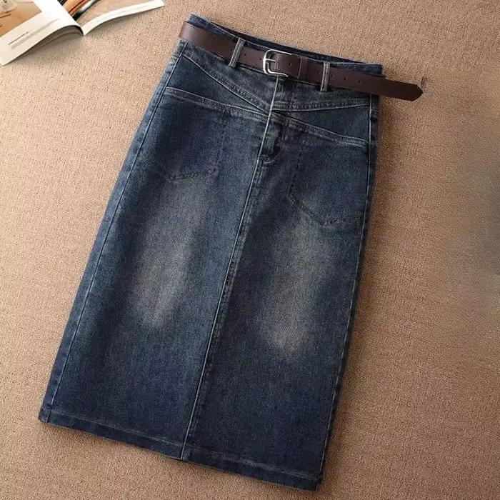 Jupe en jean mi-longue avec poche ronde pour femme