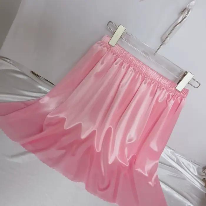 Jupe d'été en Satin de soie rose brillant pour femmes