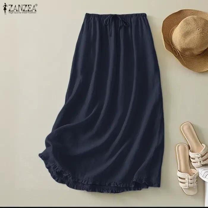 2026 ZANZEA Jupe Midi Femme Décontractée à Taille Élastique