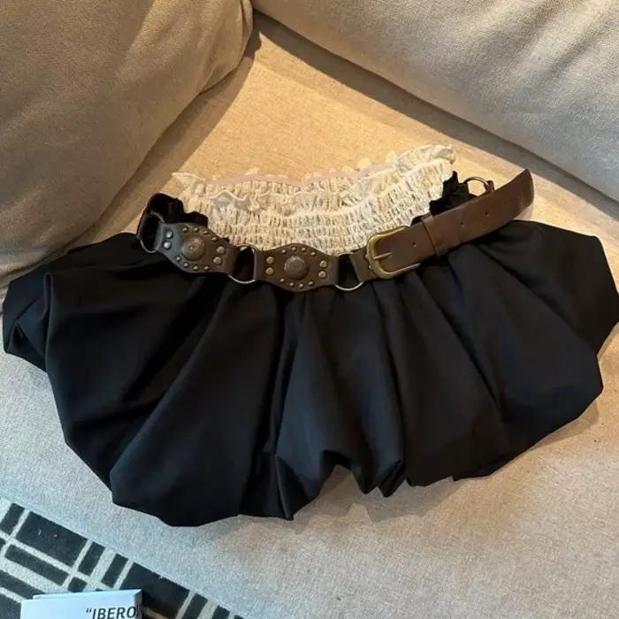Jupe bustier pour femme, automne, taille haute, jupe tutu en forme de A, jupe plissée avec empiècements en dentelle et ceinture