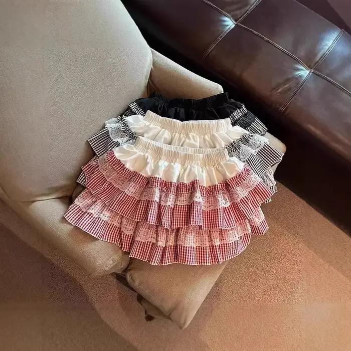 Jupe gâteau bouffante à carreaux en dentelle douce pour femmes