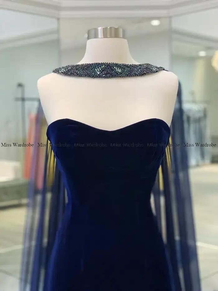 Robe de soirée sirène en velours bleu marine avec perles, chérie, robe de Rhde luxe, robe de célébrité, banquet formel Everak, 2024