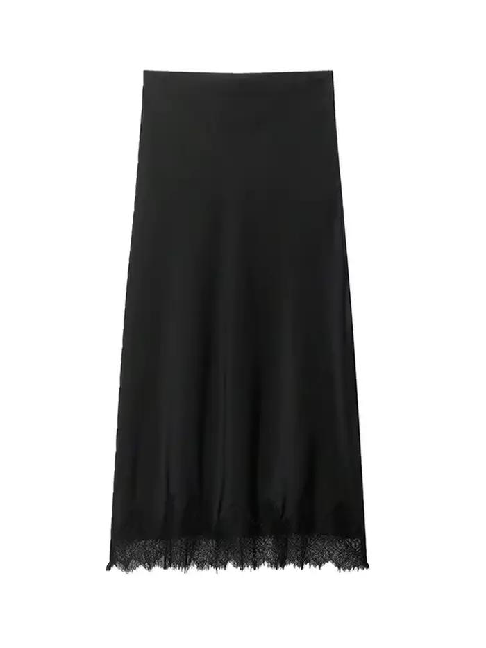 Jupe midi droite taille haute en dentelle pour femme