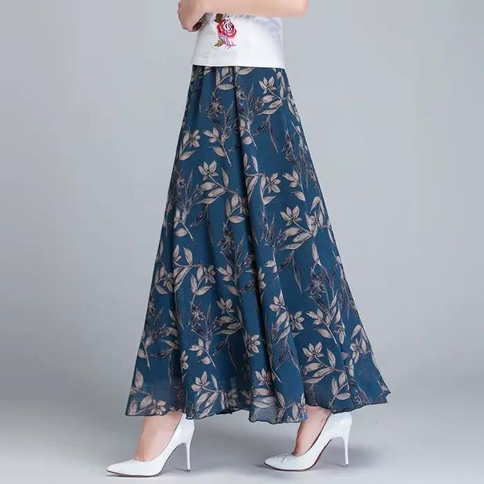 Jupe longue taille haute en mousseline de soie pour femme