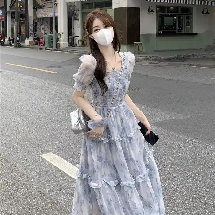 Haute qualité vente chaude en gros grande taille été nouveau Style doux jupe longue florale coupe ajustée douce robe de princesse femmes Y2K