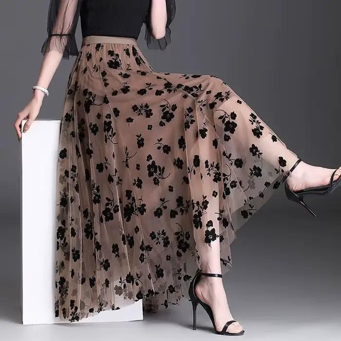 Femmes coréennes jupe en Tulle mode été crochet Floral