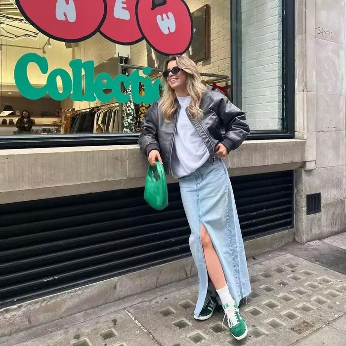 Jupe longue en jean à taille haute pour femmes