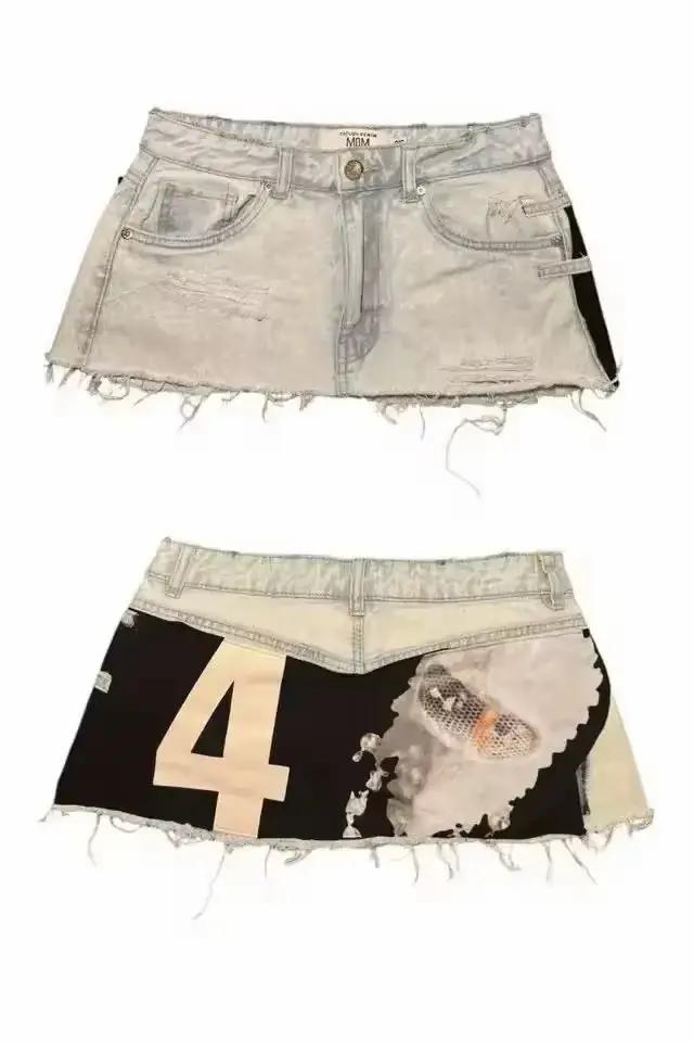 Mini-jupe en jean style jersey '8' avec empiècements