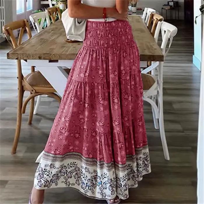 Mode femmes jupes nouveau décontracté tout-match jupe ample taille élastique imprimé fleuri Style etenique Boho