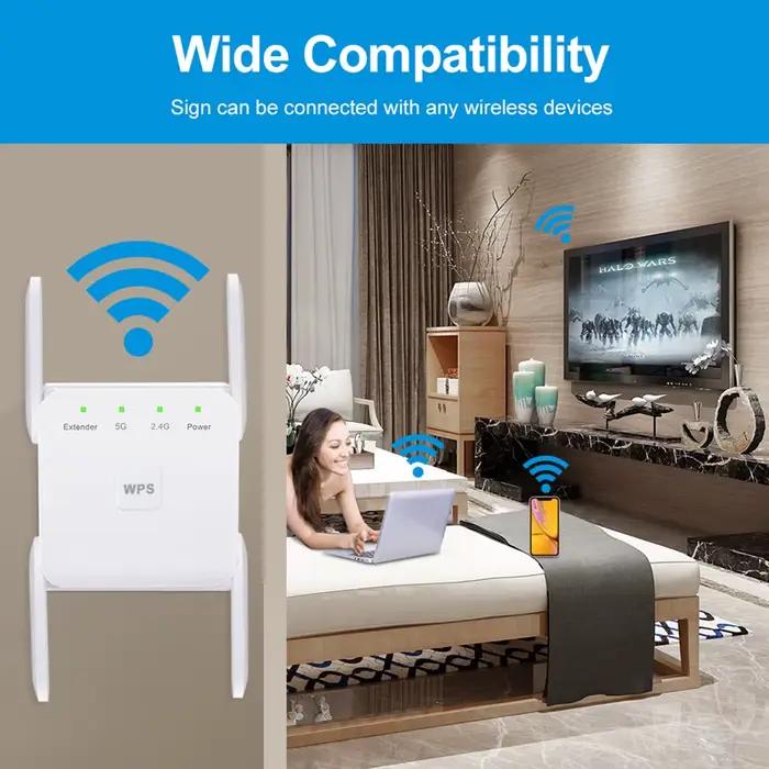 Répéteur WiFi sans fil amplificateur Wi-Fi 2.4G/5Ghz amplificateur Wi-Fi 300/1200 M Signal WiFi longue portée Extender Point d'accès