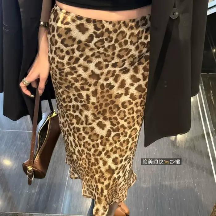 Nouvelle jupe midi transparente à imprimé léopard pour femme
