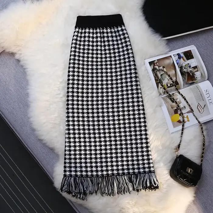 2025 mode jupes tricotées femmes automne hiver nouvelle taille haute enveloppes laine jupe femme